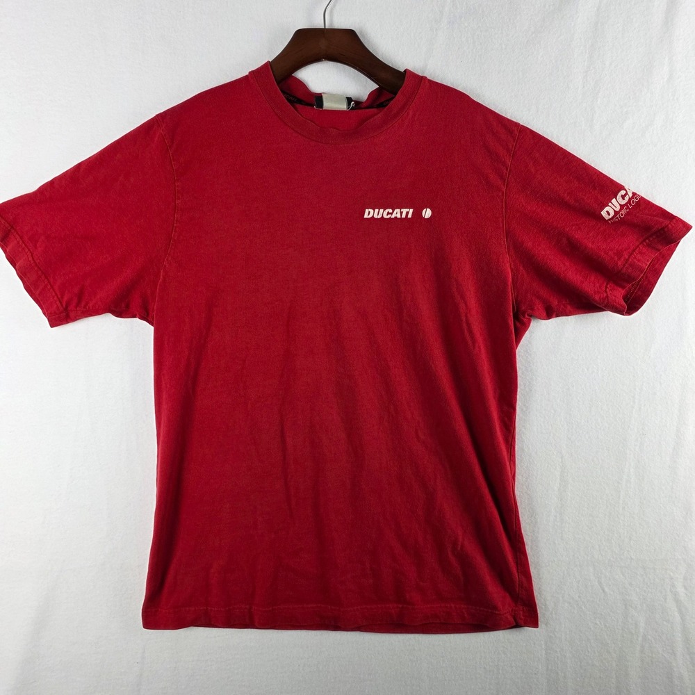 Ducati Mens Red Graphic T-Shirt Large Historic Logos Short Sleeve Tee